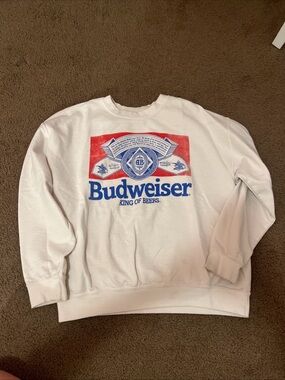 Budweiser White Crewneck Sweatshirt with Red & Blue Logo